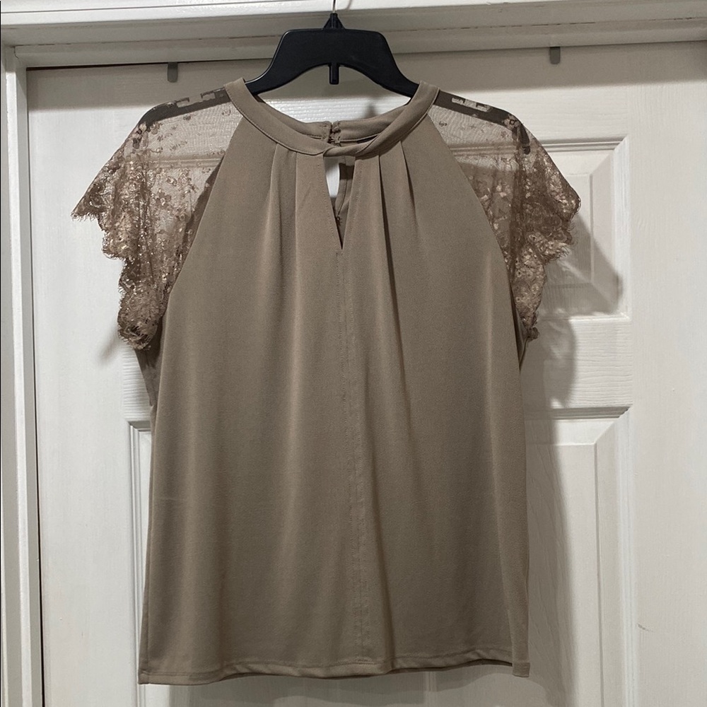 Elegant Lace Sleeve Tan Top